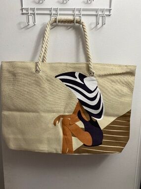 Chic Summer Vacation Canvas Beach Tote with Nautical Rope Handles